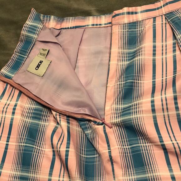 ASOS Pink Plaid A-line Skirt Woman Size 2 Lined - Picture 3 of 8